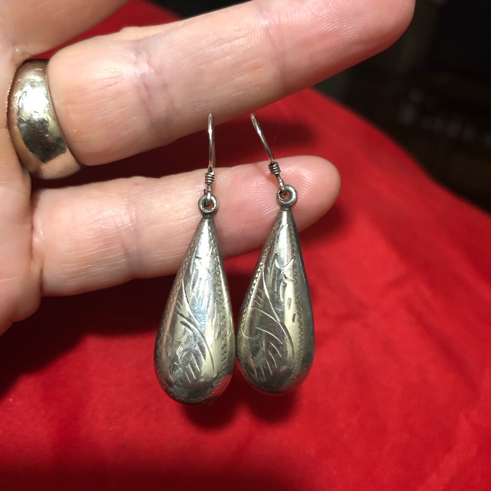 Silver etched earrings